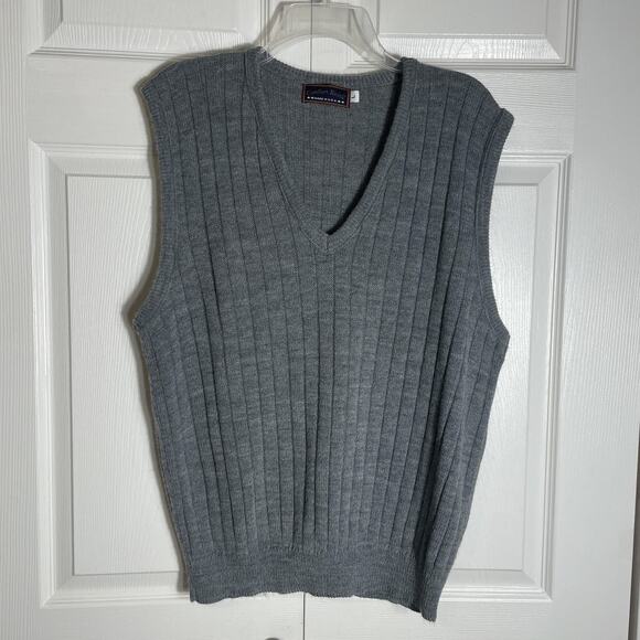 Vintage Comfort Knits Sweater Vest Men Large Gray Ribbed Knit V Neck USA Made - Picture 1 of 8